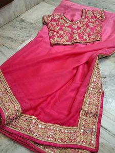 Pink Embellished Saree with Blouse