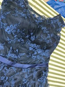Elegant Blue Lace Overlay Dress