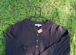 Crew Neck Long Sleeve Button- Up Top