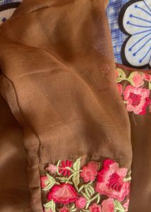 Embroidered Brown Twill organza suit