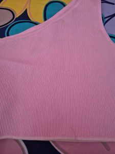 Chic Pink One-Shoulder Ribbed Top