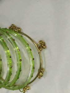 trendy Kashmiri gold and glass Green Bangles