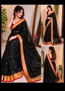 Elegant Black  silk Saree with blouse