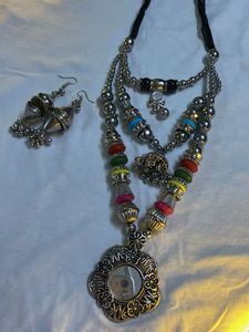 Bohemian Silver Tone Necklace & Earrings
