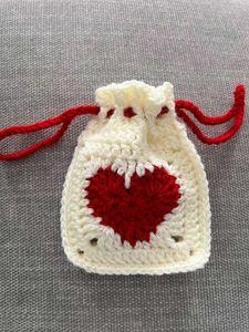 Crochet Heart Drawstring Pouch