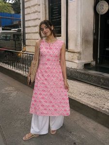 Pink Printed A-Line | Indie Boho Ethnic Kurti