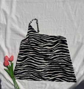 Stylish Zebra Print One Shoulder Top