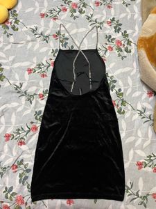 H&amp;m Black Velvet Dress with Chain Straps