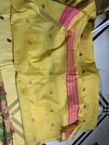 NewYellow Saree Floral Print with blouse piece