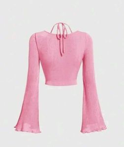 Brand New Pink Ruched Bell Sleeve Crop Top