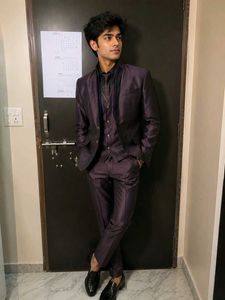 Elegant Purple Suit with Vest and Tie