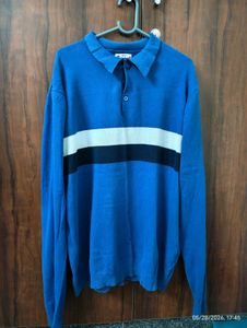 Blue Striped Polo Sweater