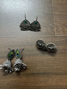 Oxidized Silver Earrings Set