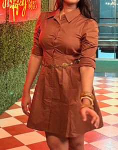 Brown Collared Midi Dress