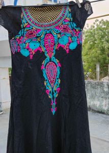Boho Embroidered Black Maxi Dress