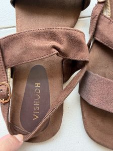 Women's Brown Suede Glitter Strap Sandals