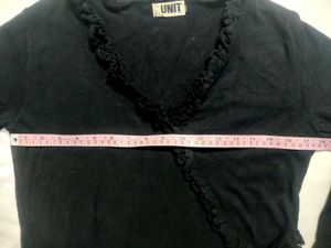 Black Ruffle Trim Top