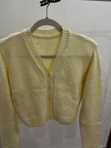 Butter Yellow CROPPED Woollen Cardigan
