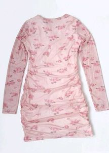 Savana Urbanic Pink Floral Mesh Ruched Mini Dress