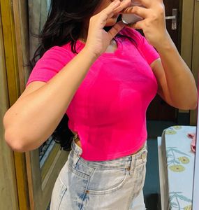 Vibrant Pink Ribbed Cropped Top