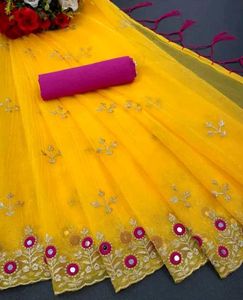 Elegant Yellow Embellished Saree
