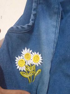 Cute Denim Dress with Floral Detail
