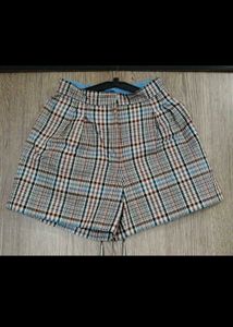 Plaid Pleated High-Waisted Shorts