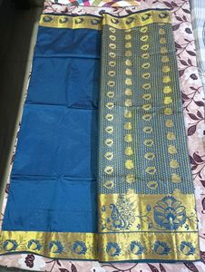 Elegant Blue & Gold Saree