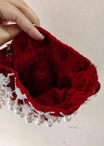 Elegant Maroon Beaded Potli Bag