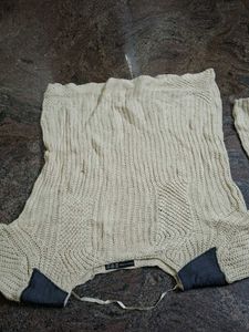 Beige Knitted Sweater with Dark Patches