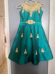 Elegant Teal ethnic gown with Gold Embroidery