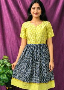 Girl frock Vibrant 🇬🇧Yellow &amp; Blue Cutwork