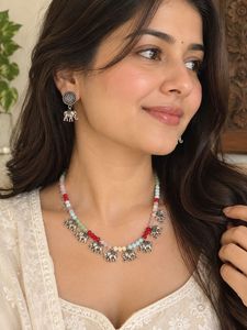 Elephant Charm Beaded Necklace & Earrings