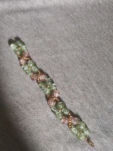 Beaded Bracelet with Green and Pink Gems
