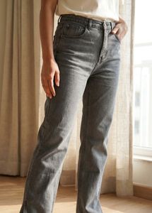 Premium Grey High-Waist Straight Fit Jeans (Size 2