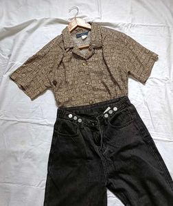 Vintage Geometric Print Button-Up Shirt