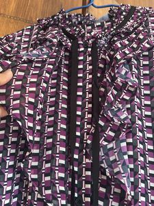 Chic Geometric Print Ruffle Blouse