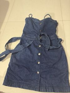 Denim Button-Front Dress with Belt