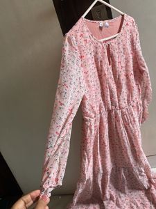 Flowy Pink Floral Midi Dress