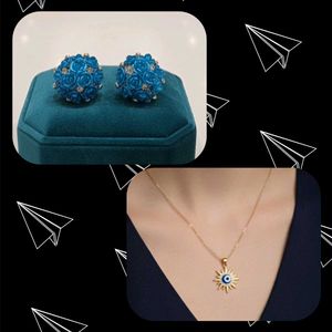 Jewelry Set: Earrings & Evil Eye Necklace