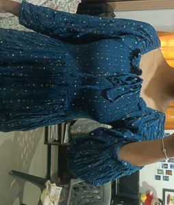 Blue Printed Casual DressSize M