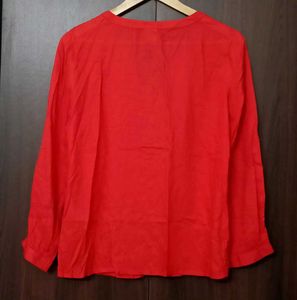 Vibrant Red Button-Up Blouse
