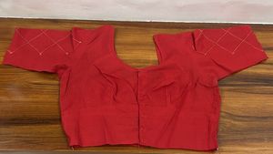 Red Cotton Blouse with Embellished Sleeves