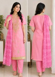 Women’s Pink Embroidered Kurta Pant Set with Dupat