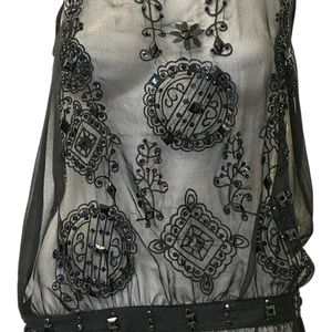Embellished Sheer Black Flapper Dress