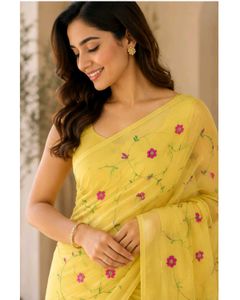 Elegant Yellow Floral Saree