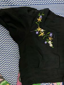 Black Embroidered Crop Top