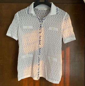 Elegant White Knitted Short Sleeve Polo Shirt