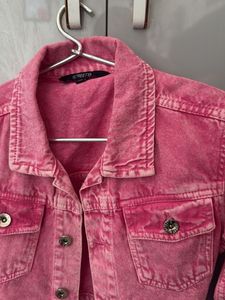 Pink Cropped Denim Jacket