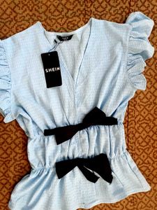 Branded  Peplum Top with Bows